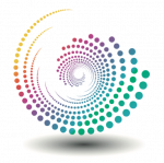 Colored dotted swirl logo.